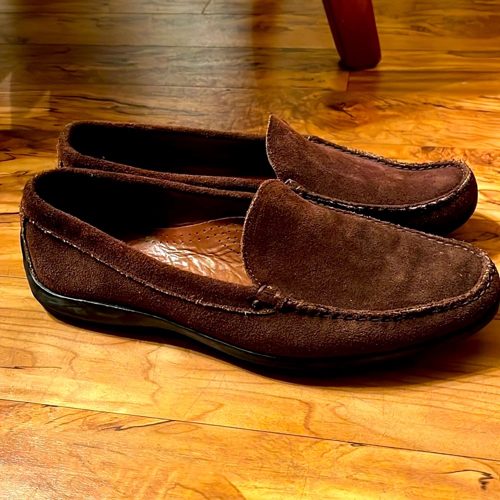 Allen Edmonds size 10 brown suede driving loafers shoes mocs rubber soles VGUC